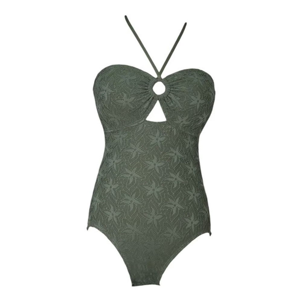 Vince Camuto NWT olive green lace crochet starfish one piece bathing suit